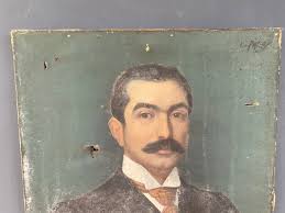 OIL ON CANVAS BY L PACAUD PORTRAIT MAN WITH MUSTACHE 1900 XXEME L1707