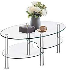 amazon com tangkula glass coffee table modern furniture decor 2 tier modern oval smooth glass tea ta coffee table side coffee table coffee table with storage
