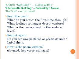 Gwendolyn brooks kitchenette building poem analysis. Friday April 15 2011 Good Morning Hp 10 Please Clear Your Desk Except For Your Poetry Packet And A Pencil Ppt Download