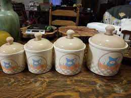 Vintage Tan with Blue Cream Pitcher Front Canisters Set Of 4 CCCC Japan |  eBay