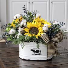 Farmhouse Decor Country Primitive Floral Arrangement Cotton Etsy Sunflower Kitchen Decor Cotton Decor Rustic Arrangements