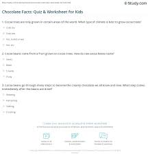 Displaying 22 questions associated with risk. Chocolate Facts Quiz Worksheet For Kids Study Com