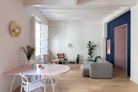 Deep Blue Cabinetry And Coral Pink Arches Redefine Barcelona Apartment Living Room Modern Residential Interior Apartment Renovation
