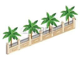 Vector Isometrische Zaun Mit Palmen Illustration Palmen Lizenzfreie Bilder
