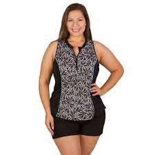 Fit 4u Sleeveless Rash Guard Swim Top With Built In Bra Woodsy Black Summer Fashion Outfits Casual Plus Size Swimsuits Sleeveless Rash Guard