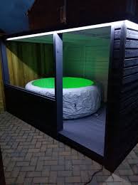 A Very Contemporary Setup From Michael The Clean Lines Look Great Hot Tub Shelters Hot Tub Room Hot Tub Garden
