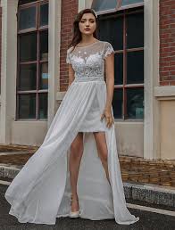 Hochzeitskleid einfach hochzeitskleid spitze kleider strand klassische kleider brautkleid standesamt brautkleid schlicht trendige mode elegante hochzeit mädchen fotos. Bearbeiten Sie Bohmisches Hochzeitskleid Mit Zug Kurzarm Juwel Hals Hals Spitze Chiffon Lange Unkraut Kleid Milanoo Com