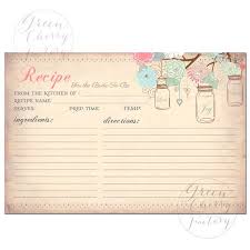 Instant Download Printable Recipe Card Mason Jars Vintage Peach Background Coral Mint Pink Printable Recipe Cards Recipe Cards Template Recipe Cards