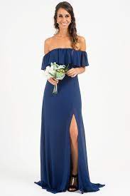 Navy Blue Off The Shoulder Bridesmaid Dress Perfect For A Destination Wedding Or Beach Wedding This Sum Bridesmaid Dresses Bridesmaid Beach Bridesmaid Dresses