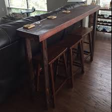 Rustic Sofa Bar Table Narrow Console Entryway Entry Reclaimed Wood Red Mahogany 12x60x38 H Wider Legs Custom Sizes Colors Bar Stools Avail Rustic Sofa Bar Table Bar Table Diy