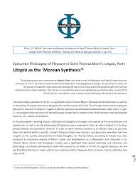Pdf Epicurean Philosophy Of Pleasure In Saint Thomas More S Utopia