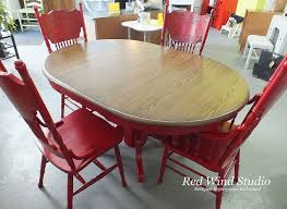 Repainted Dining Room Set In Bold Red Kitchen Table Makeover Red Kitchen Tables Turquoise Dining Room