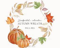 Fall Wreath Clipart Watercolor Digital Download Png Holiday Etsy Thanksgiving Invitation Fall Wreath Wreath Watercolor