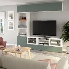 Besta Tv Komb Mit Vitrinenturen Weiss Notviken Klarglas Graugrun 240x42x230 Cm In Den Warenkorb Ikea Osterreich In 2021 Tv Bank Meubels Helder Glas