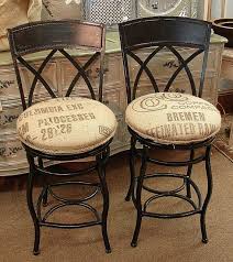 Counter Height Swivel Wrought Iron Bar Stools W Feed Seed Coffee Burlap Sack Seats Wrought Iron Bar Stools Iron Bar Stools Bar Stool Makeover