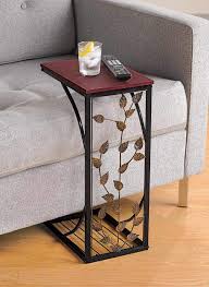Shop by color, room type, theme or style. Amazon Com Sofa Side And End Table Small Metal Dark Brown Wood Top With Leaf Design Perfect For Your Living Room Slides Up To Sofa Chair Recliner Keep