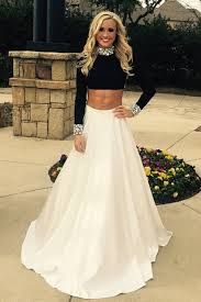 Black And White Long Formal Dresses Long Sleeves Black Top And White Skirt Prom Dresses Charming Evening Dresses Handmade Long Party Prom Dresses Women Dresses Prom Dresses Long With Sleeves A Line Prom Dresses Prom Dresses With Sleeves