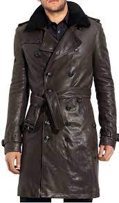 Men Belted Leather Trench Coat Mens Brown Leather Trench Coat Mens Leather Coats Long Leather Coat Jackets Men Fashion
