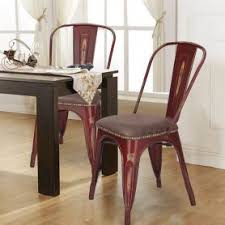 Tolix Style Pu Cushion Top Metal Dining Chairs Set Of 2 Brown Dining Chairs Dining Chair Set Dining Chairs Buy