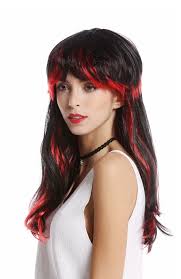 Long blonde hair with a red beard makes an outstanding pair that looks equally good on young guys as it looks on matured and aged men. Wig Ladies Women Long Fringe Black With Red Streaks Highlights She Devil Demon Vampire