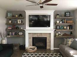 99 Stunning Diy Floating Shelves Living Room Decorating Ideas Farm House Living Room Floating Shelves Living Room Rustic Living Room