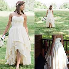 Discount High Low Western Country Wedding Dresses 2020 Sweetheart A Line Tiered Skirt Lace Hi Lo Bohemian Beach Bridal Gowns Cheap Plus Size Custom Lace Wedding Hi Low Wedding Dress Wedding
