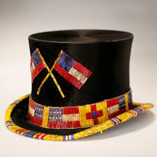 Beaver Skin Quill Work Top Hat With American Flag Design Native American Beading Indian Beadwork Native American Headdress