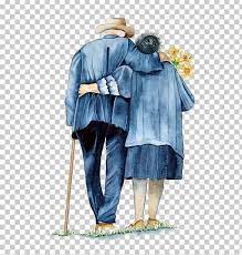 Mutual Support Of The Old Couple Back Png Back To Cartoon Couple Costume Design Couple Elderly Old Couples Couple Cartoon Couples