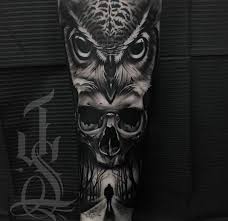 Owl Scull Creepy Horror Tattoo Owl Skull Tattoos Tattoos For Guys Tattoos