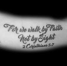 A special mannerism of writing the arabic script is a very famous gap design in the nastaliq style of calligraphy where the words of a phrase or the letters of a word are written in a circular fashion. 20 Walk By Faith Not By Sight Tattoo Design Ideas For Men Corinthians 5 7 Ink