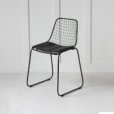 Black Steel Wire Dining Chair With Black Leather Seat Pad Etsy Wire Dining Chairs Chair Dining Chairs