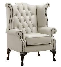 A queen anne style armchair. Chesterfield Armchair Queen Anne High Back Wing Chair Cottonseed Cream Leather Ebay