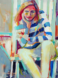 Stripes Girl 30" x 40" SOLD | Figuras, Rosas, Quadros