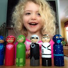 6 Pack of PJ Masks Toy Characters. Gecko, Owlette, Catboy, Romeo, Luna Girl  & Night Ninja Handpainted Peg Toys