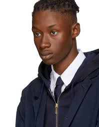 THOM BROWNE Navy Reconstructed Zip-Up Four Bar Hoodie Sport Blazer · VERGLE