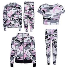 Kids Gilrs Camouflage Print Crop Top Legging Jacket Tracksuit Age 7 13 Years Ebay Justice Clothing Outfits Summer Outfits Kids Kids Outfits Girls