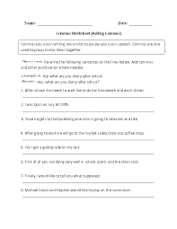 Englishlinx Com Commas Worksheets High School Reading Writing Worksheets School Reading