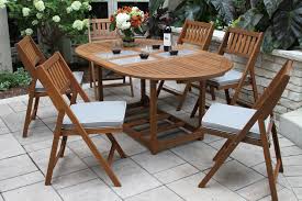 7 Pc Fold Store Eucalyptus Table Set With 4 Granite Inlays Outdoor Wood Furniture Eucalyptus Table Setting Patio Dining Set