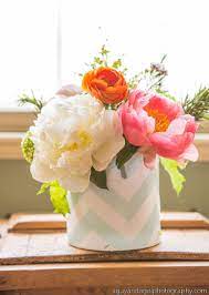 Azalea Floral Design Aqua Chevron Vase Cocktail Hour Flower Arrangement Peonies Roses Ranunculus Etc Peach Flower Arrangements Chevron Vase Floral Design