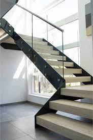 China Straight Stainless Steel Glass Staircase Internal Stairs With Oak Wood Tread China Staircase Kits Straight Glass Staircase