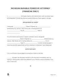 Free printable last will and testament blank forms michigan. Free Michigan Durable Financial Power Of Attorney Form Pdf Word Eforms