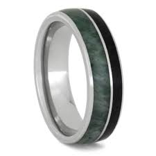 It is 8mm wide and the paisley design is colored with blue anodizing that really pops against the titanium. Jade Obsidian Wedding Band In Titanium Jewelry By Johan