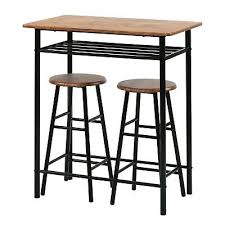 Costway 3 piece dining set square dinning pub table w/ 2 solid wooden chairs padded seat coffee beige. 3 Pieces Bar Table Dining Kitchen Table Chair Dining Room Sets W Storage Shelf Ebay
