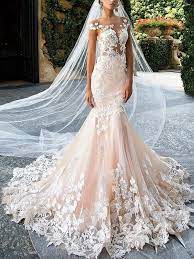 Blush Pink Lace Applique Backless Mermaid Wedding Dresses The Wedding Dresses Are Fully Backless Mermaid Wedding Dresses Wedding Dresses Mermaid Wedding Dress