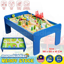 Fast & free shipping on many items! Mamakiddies Blue Wooden Train Set With Table Railway Track Educational Puzzle Kids Toy Shopee Malaysia