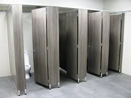Male Toilet Partitions With Special 100mm Leg In A Timber Grain Compact Laminate Restroom Design Public Restroom Design Bathroom Partitions