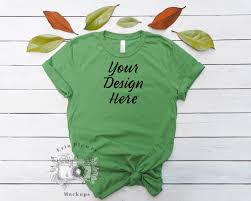 T Shirt Mockup Bella Canvas 3001 Leaf Green Tshirt Mockup For Etsy In 2020 Styled Stock Photography Tshirt Mockup Mockup