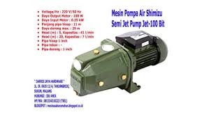Pompa air semi jet pump digunakan untuk sumur yang mempunyai kedalaaman sekitar 11 meter dan tinggi 9 meter dengan tekanan yang cukup tinggi. Mesin Pompa Air Shimizu Mesin Pompa Air Semi Jet Pump Mesin Pompa A