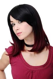 It's paler and warmer than. Stunning Lady Quality Wig Shoulder Length Longbob Ombre Black Red Straight Parting Fringe Gothic