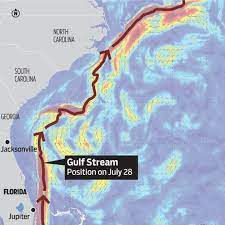 Map of atlantic ocean showing gulf stream current moving warmer tropical water towards northern europe. Map The Gulf Stream South Florida Sun Sentinel